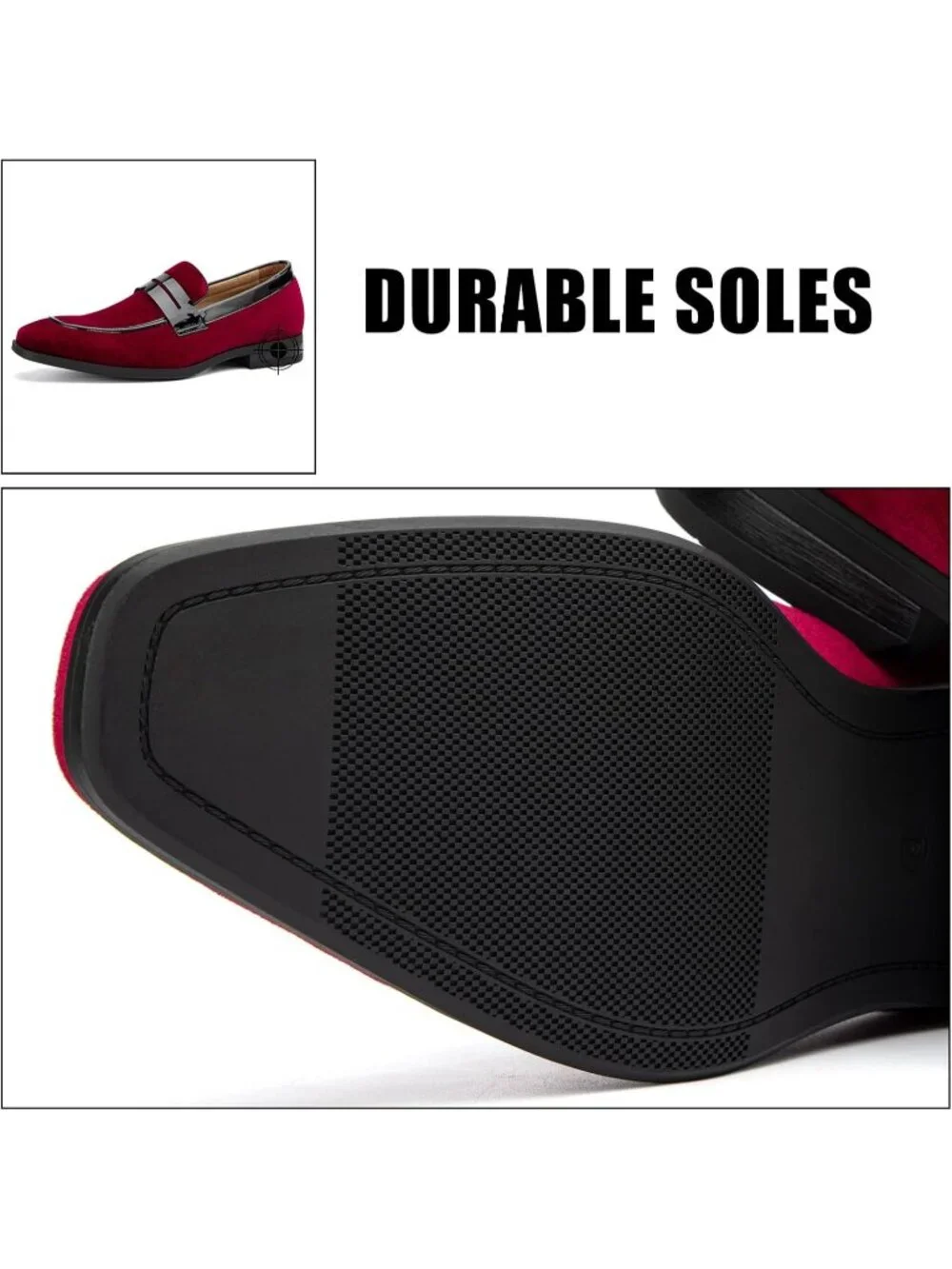 🆕Men's Red Rubber Velvet Loafers Pull-On Dress Shoes Tuxedo Suit Shoes